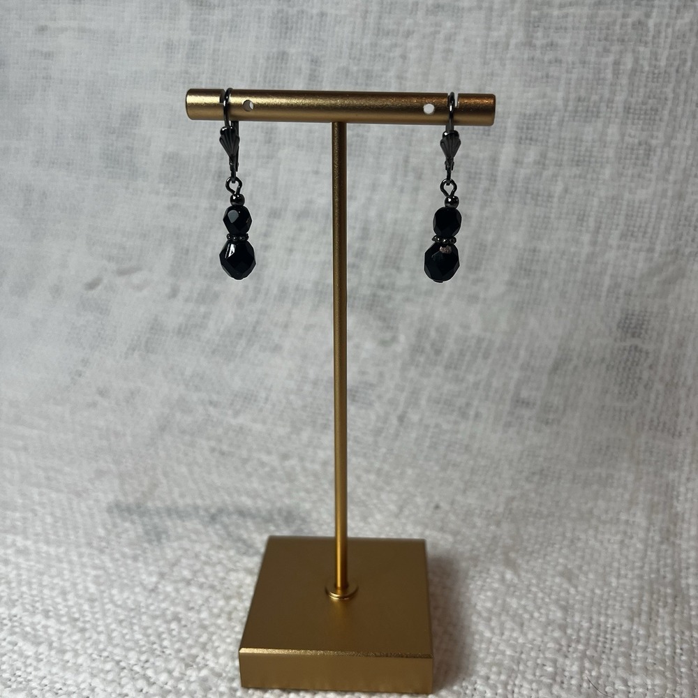 Black Crystal Beaded Drop Earrings Clasp Back Y2K Preppy Glam Elegant‎